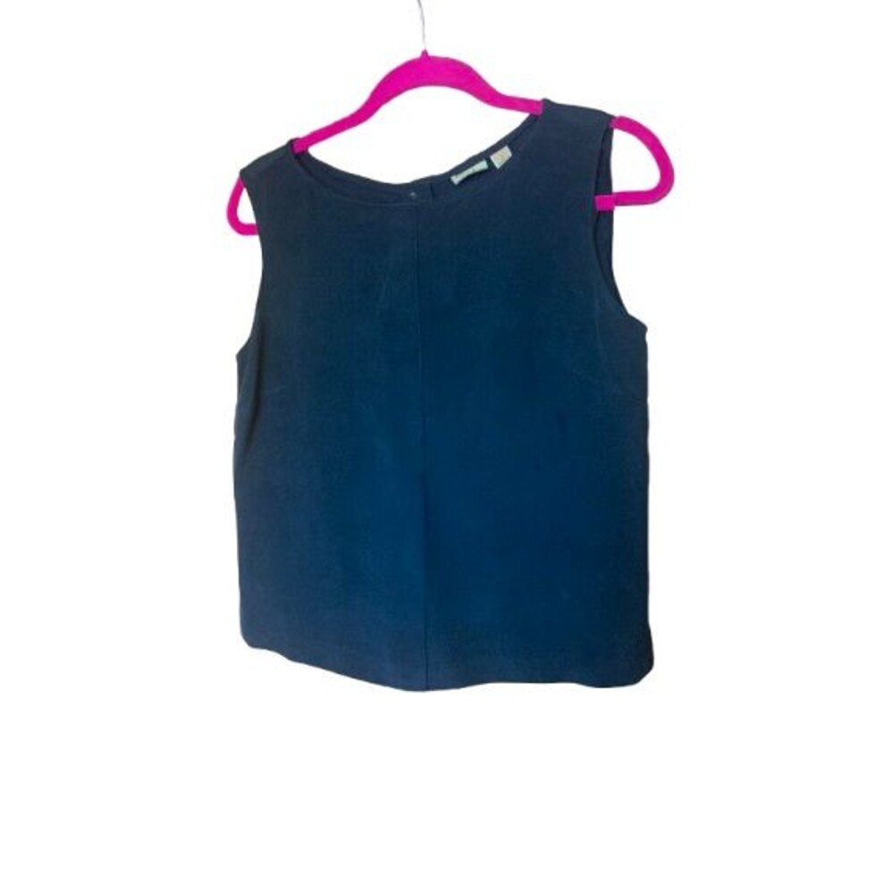 Caslon Sleeveless Black 100% Silk Back Button Top Size S